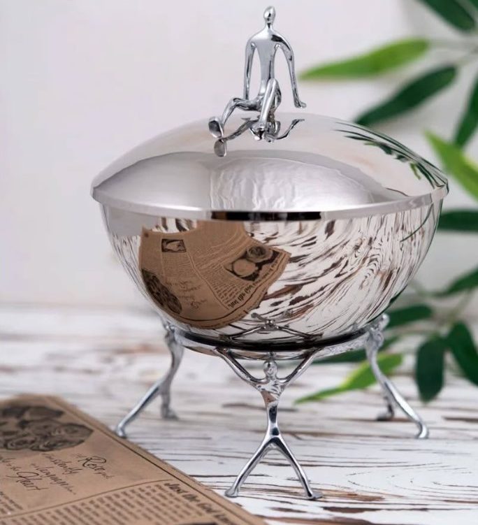 شکلات‌خوری پایه‌دار ژستو مدل GES-09 با بدنه برنج آبکاری نیکل و کروم و پایه فیگوراتیو