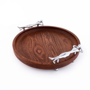 سینی گرد چوب و برنج ژستو مدل GES-2512 با فیگورهای برنجی