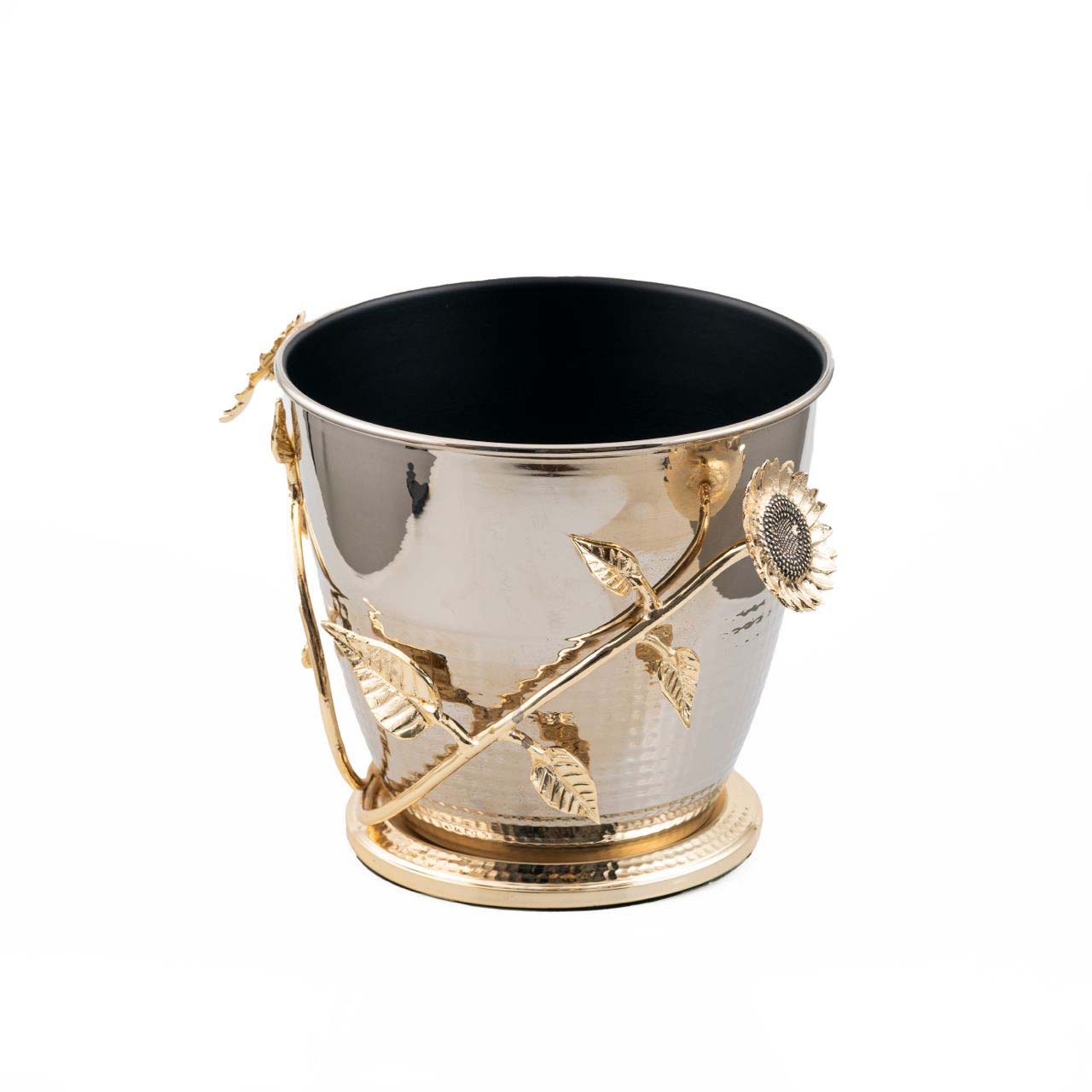 سطل آشغال نصف چکشی برنجی گل آفتابگردان