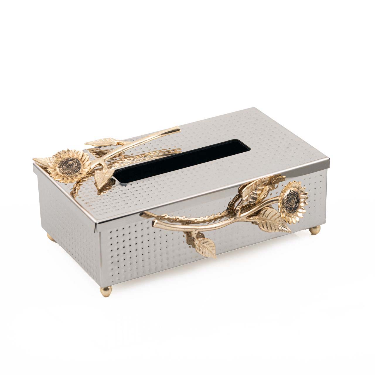 جا دستمال نصف چکشی برنجی گل آفتابگردان