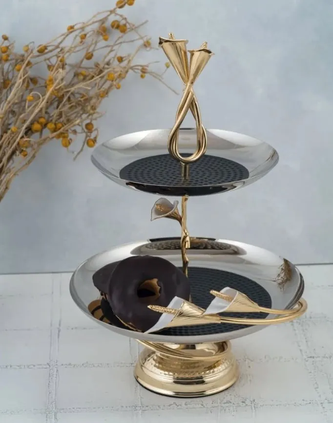 شیرینی‌خوری دوطبقه نصف‌چکشی گل شیپوری مدل CLH-407