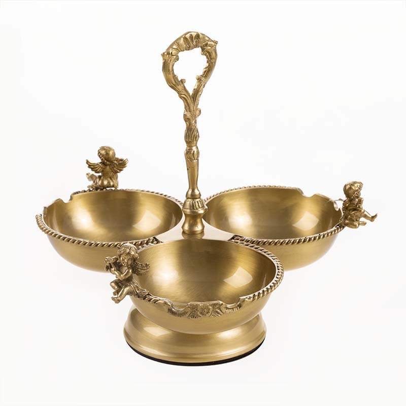 اردو سه پیاله پایه دار برنجی کویین