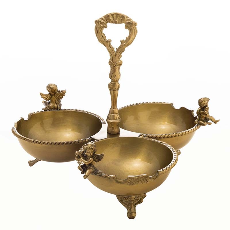 اردو سه پیاله نیم پایه برنجی کویین