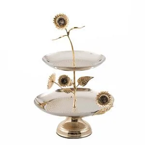 شیرینی دو طبقه نصف چکشی برنجی گل آفتابگردان