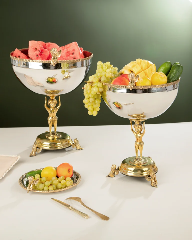 کاسه میوه خوری استیل و برنج مدل تیارا مناسب پذیرایی لوکس و دکوراسیون منزل