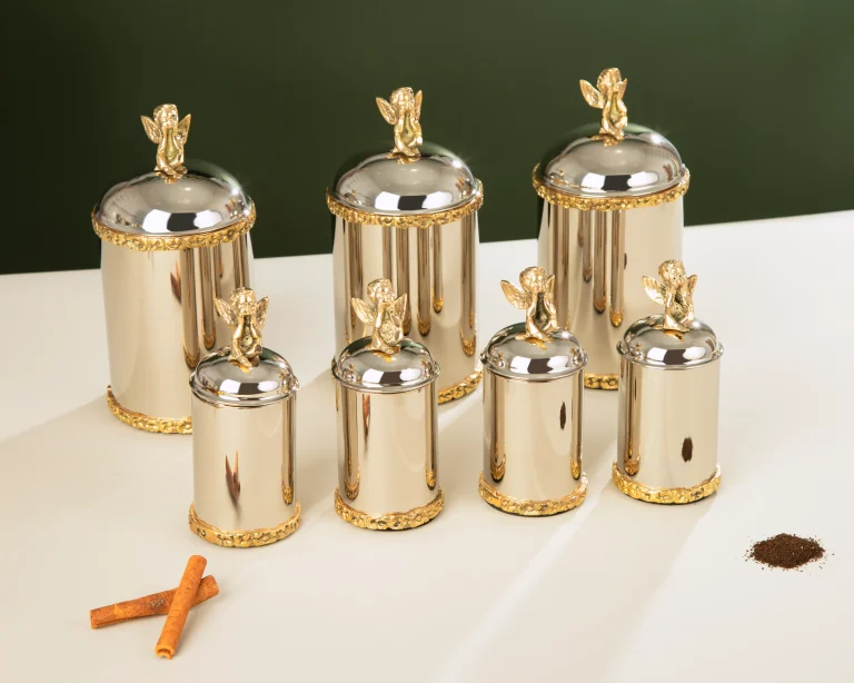 بانکه کوچک استیل و برنج تیارا مدل TI 4458 با درب برنزی و بدنه استیل براق، مناسب چای و قهوه