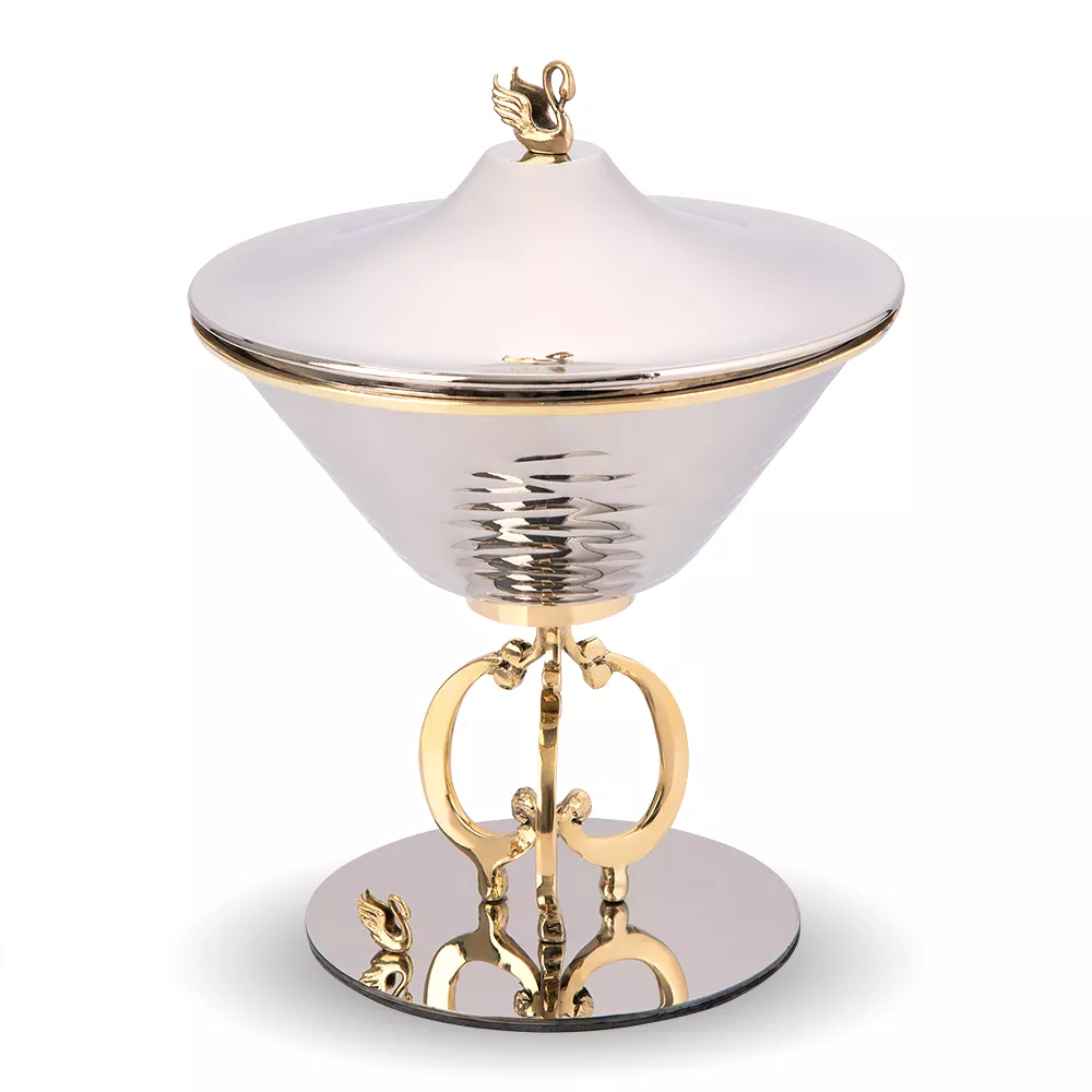 شکلات خوری بزرگ استیل و برنج قو