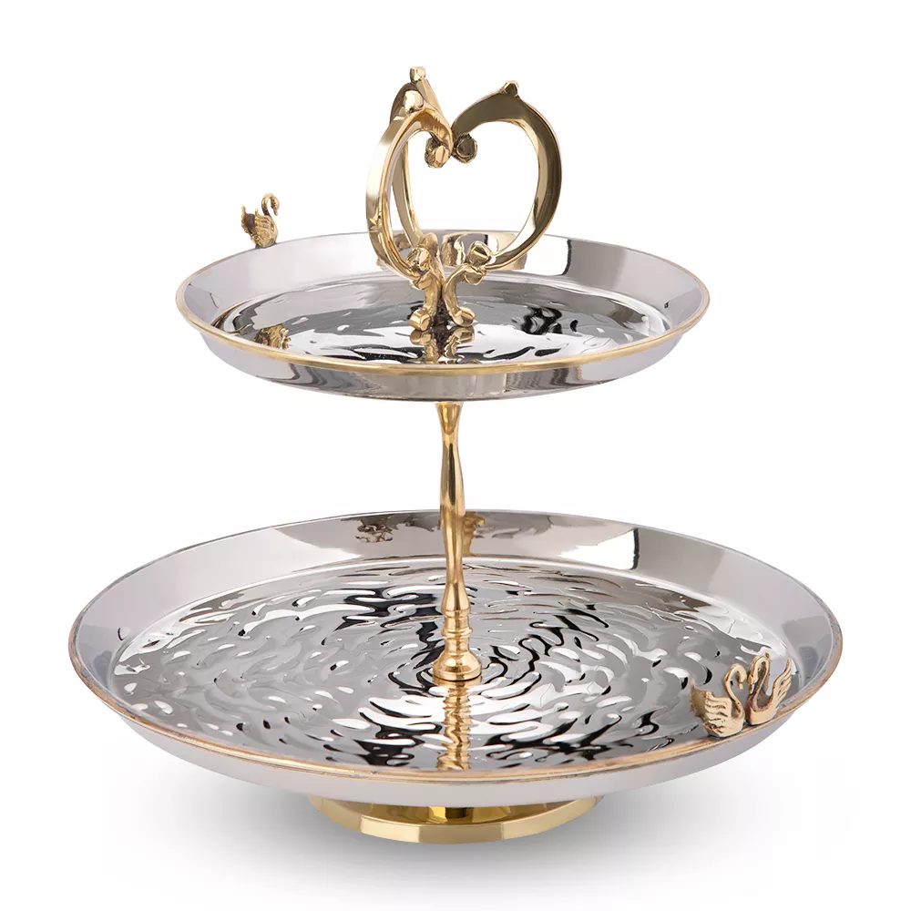 شیرینی خوری دوطبقه استیل و برنج قو