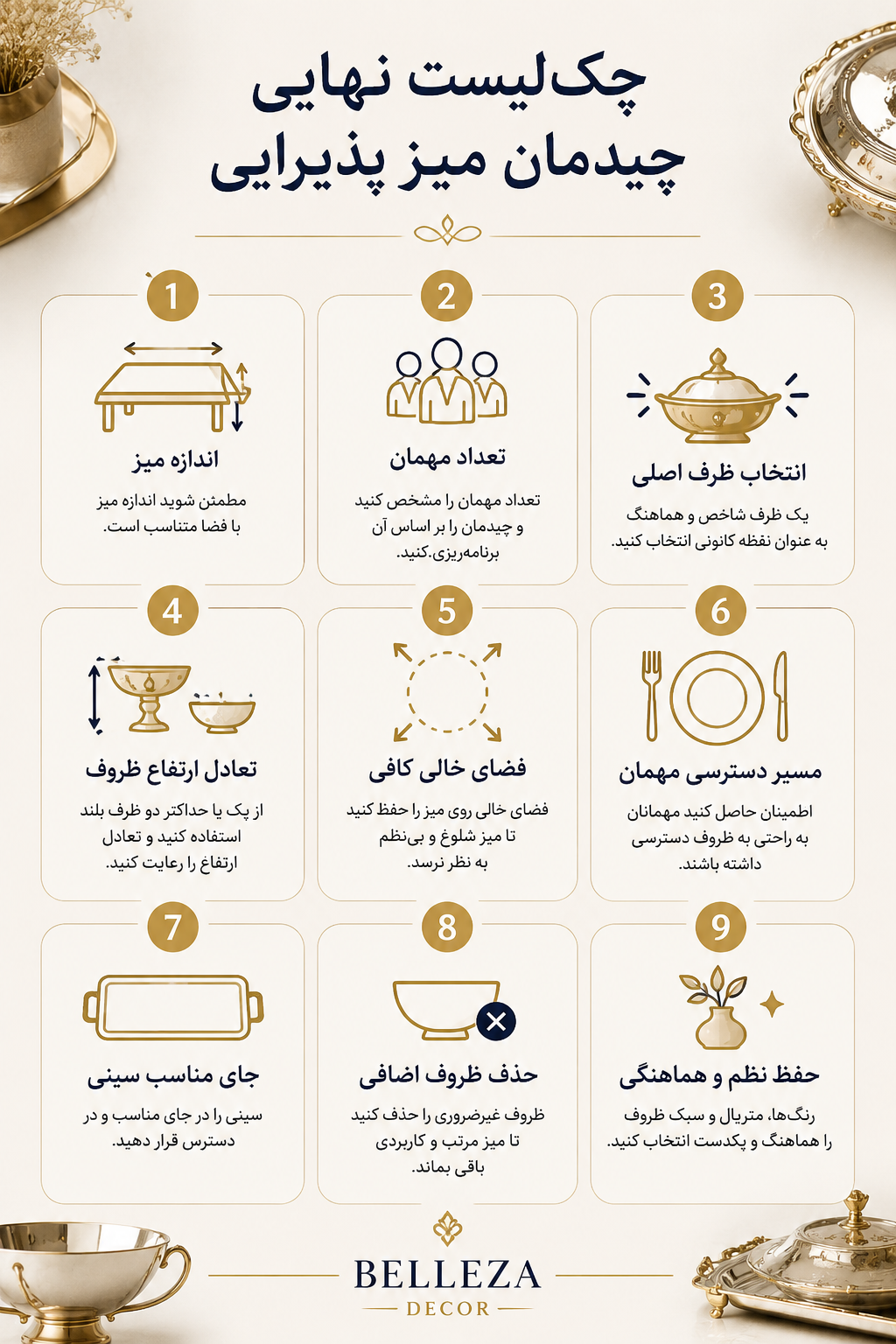 اینفوگرافیک چک‌لیست چیدمان میز پذیرایی